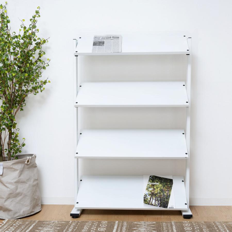 東谷 マガジンラック 4段 棚板角度調整 シェルフ スチール製 約幅