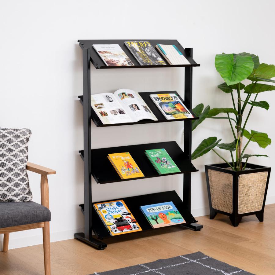 東谷 マガジンラック 4段 棚板角度調整 シェルフ スチール製 約