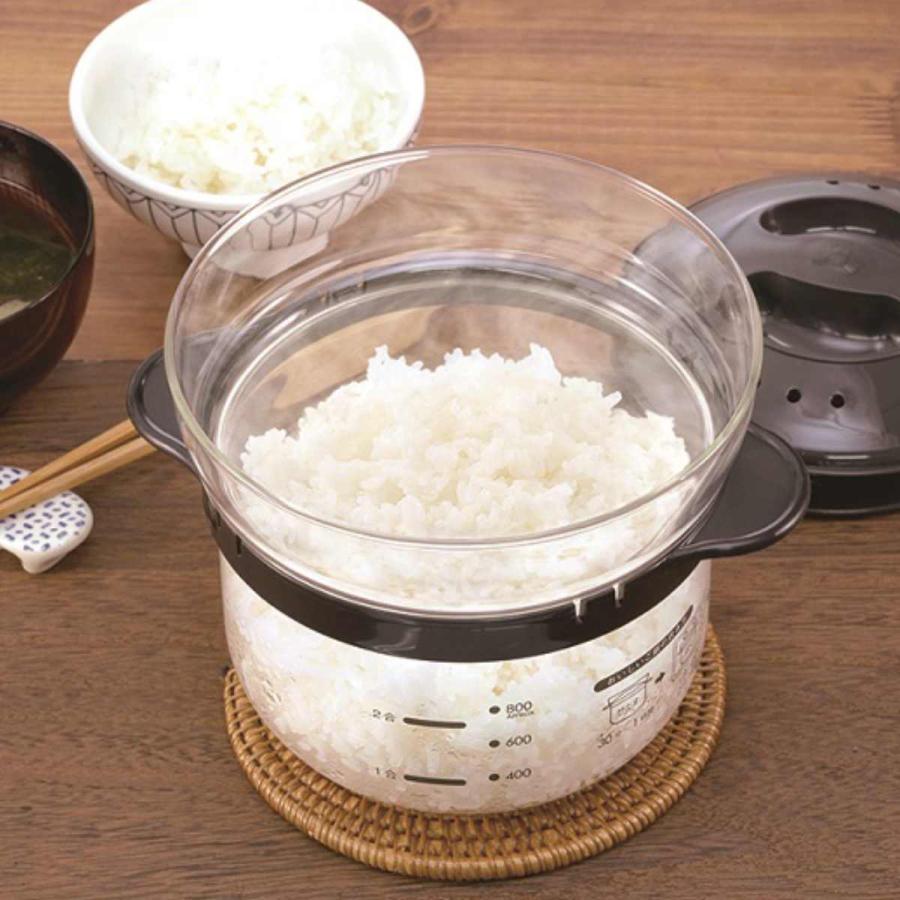 ハリオ 電子レンジ用炊飯器 1〜2合 ガラスのレンジご飯釜 （ HARIO 炊飯 1合 2合 電子レンジ調理器 レンジ調理 炊飯器 ガラス製 食洗機対応 ）｜colorfulbox｜03