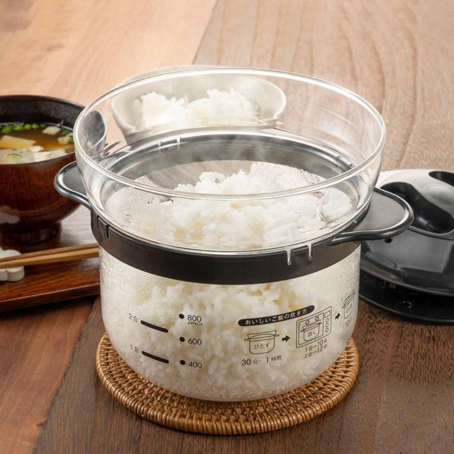 ハリオ 電子レンジ用炊飯器 1〜2合 ガラスのレンジご飯釜 （ HARIO 炊飯 1合 2合 電子レンジ調理器 レンジ調理 炊飯器 ガラス製 食洗機対応 ）｜colorfulbox｜07