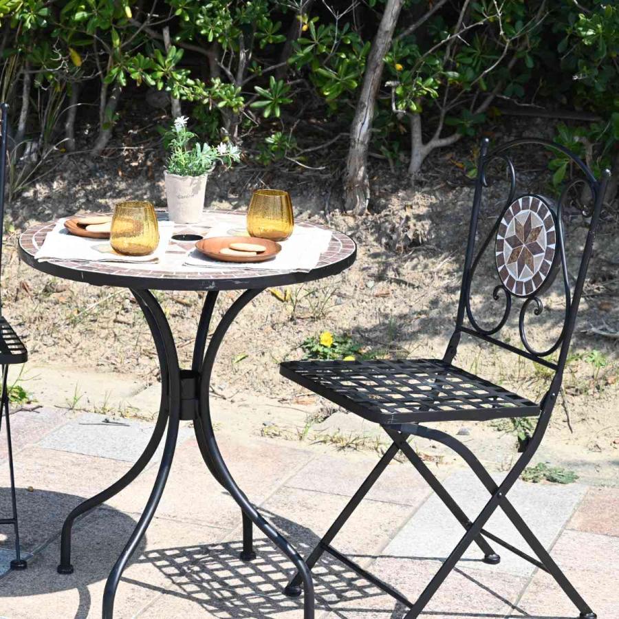 【2脚セット】折りたたみガーデンチェア 素焼き調モザイク 星柄 不二貿易（Fuji Boeki） ガーデンチェア モザイクチェア 星柄 2脚