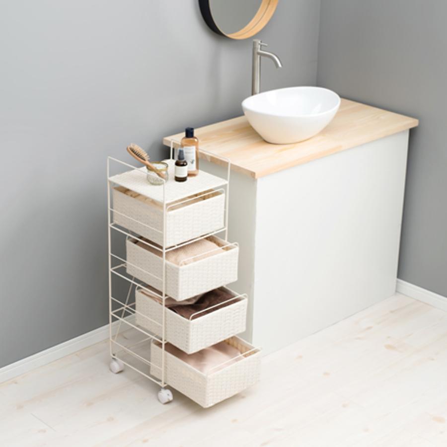 HAGiHARA（萩原） ランドリーチェスト 4段 幅30cm 高さ85cm キャスター