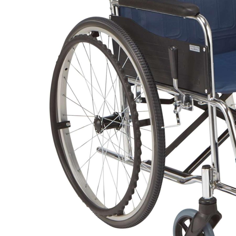 マキテック 車いす スチール製 自走式 背折れタイプ 紺 ビニールレザー