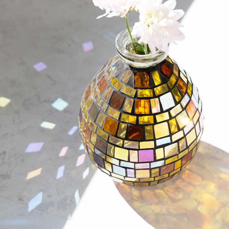 花瓶 モザイク フラワーベース ガラス （ 花びん 花器 ベース ミニ