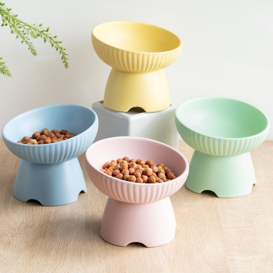 フードボウル 犬 猫 高さがある 陶器 ペット （ 食器 陶器製 エサ皿 餌皿 ペット用 斜め 傾斜 食洗機対応 ）