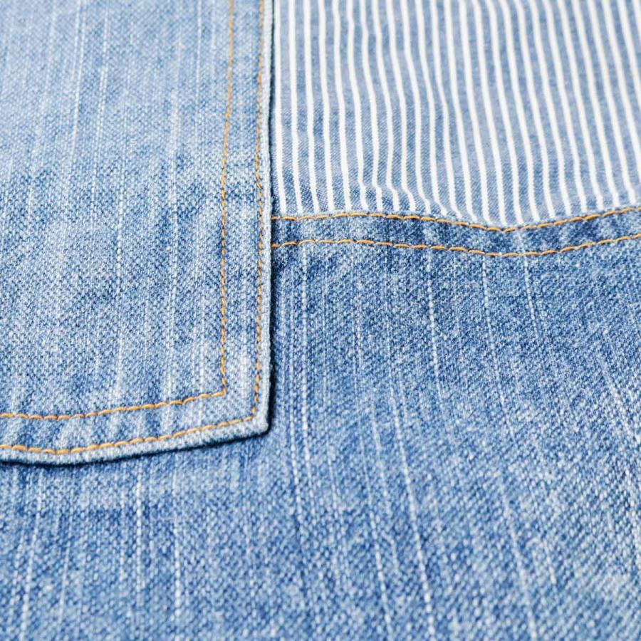 エプロン パッチワークデニムギャルソンロング （ ポケット付き デニム