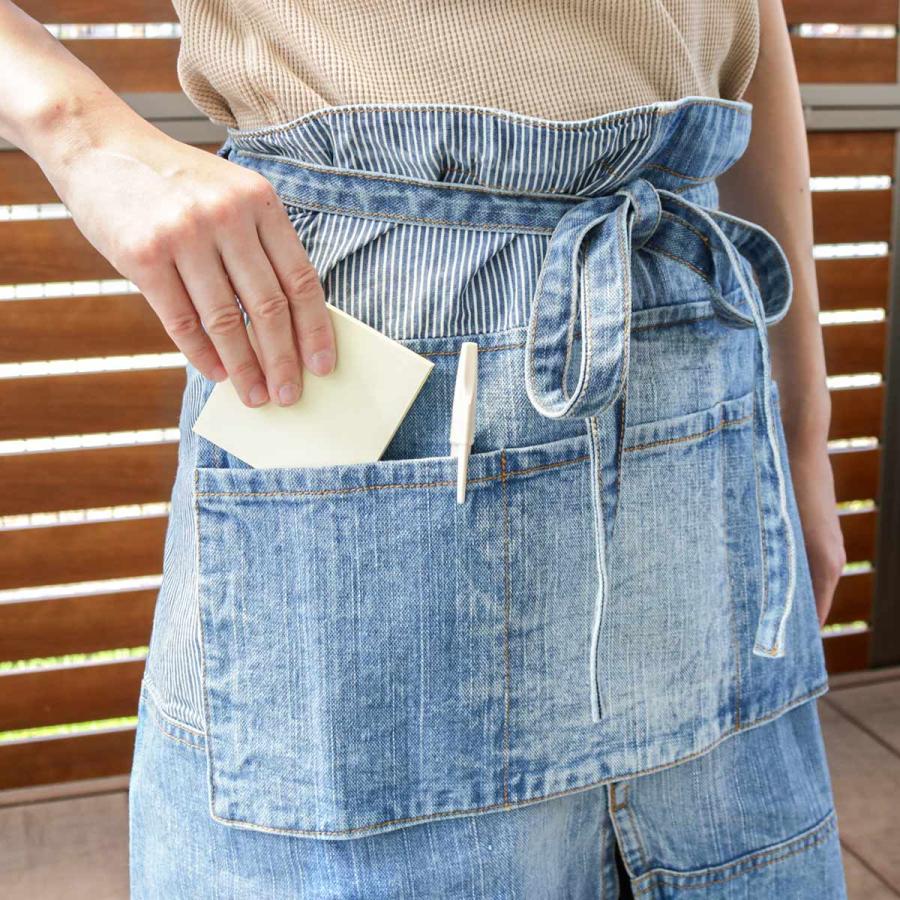 エプロン パッチワークデニムギャルソンロング （ ポケット付き デニム