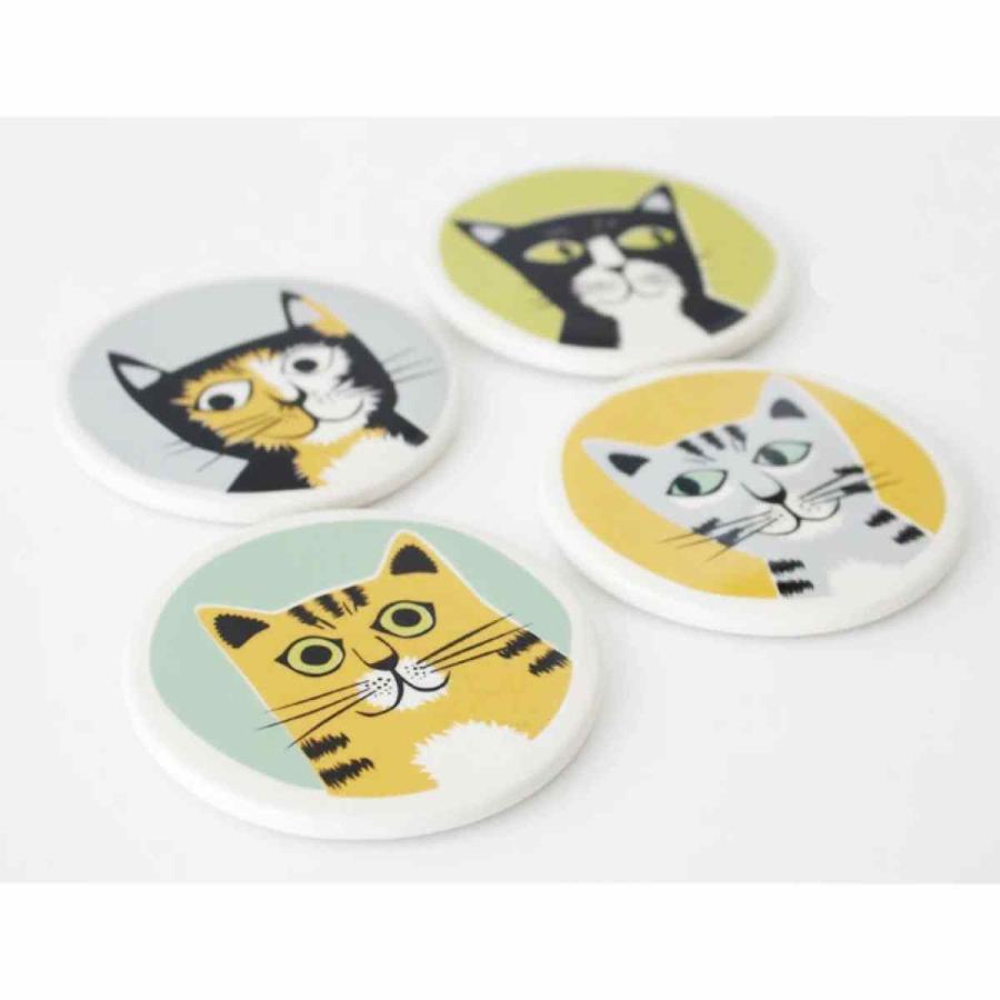 コースター Hannah Turner 4個 セット Cat Coasters Set Of 4 （ ハンナターナー コップ敷き グラスマット 茶托 茶たく 丸型 陶器 食洗機対応 猫 ねこ ）｜colorfulbox｜12