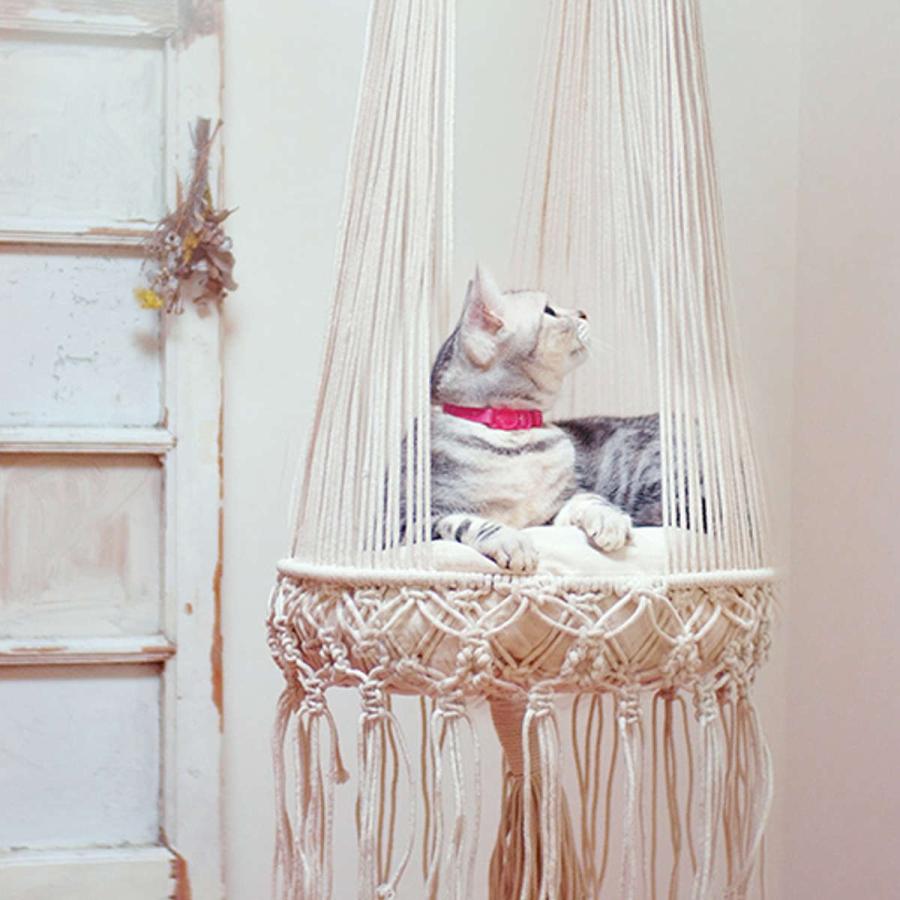 ハンモック マクラメ編み キャットハンギングベッド ドレープ 猫