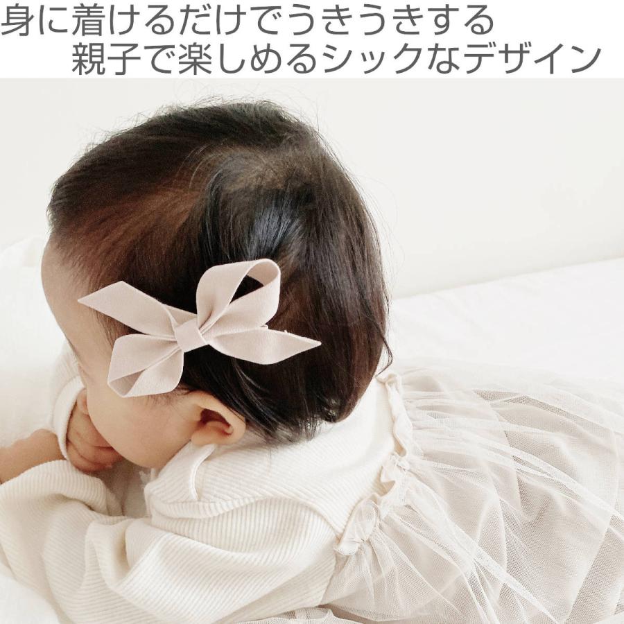 リボン☆ヘアゴム☆クリップ 千鳥格子柄リボンの親子お揃いヘアアクセサリーセットAグレー