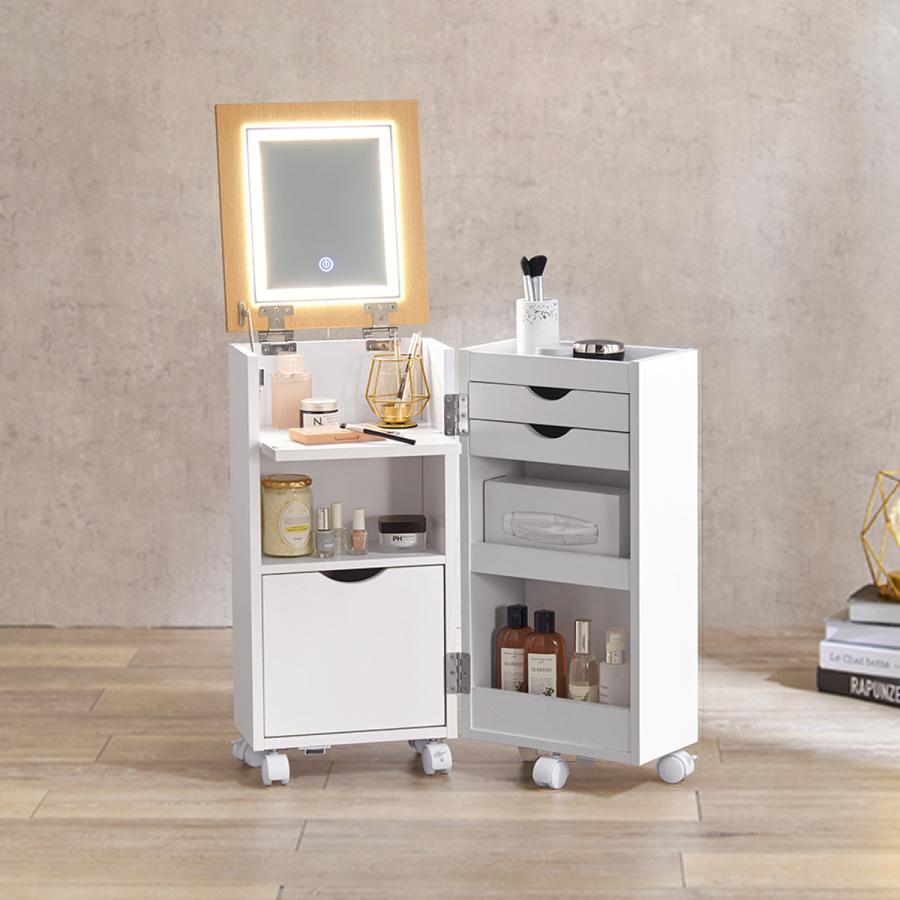 ほぼ新品・LEDライト付き伸縮ドレッサー/コンパクトドレッサー/コスメワゴン 楽天市場】【300円OFFクーポンあり☆〜12日23:59】LEDライトつき 伸縮