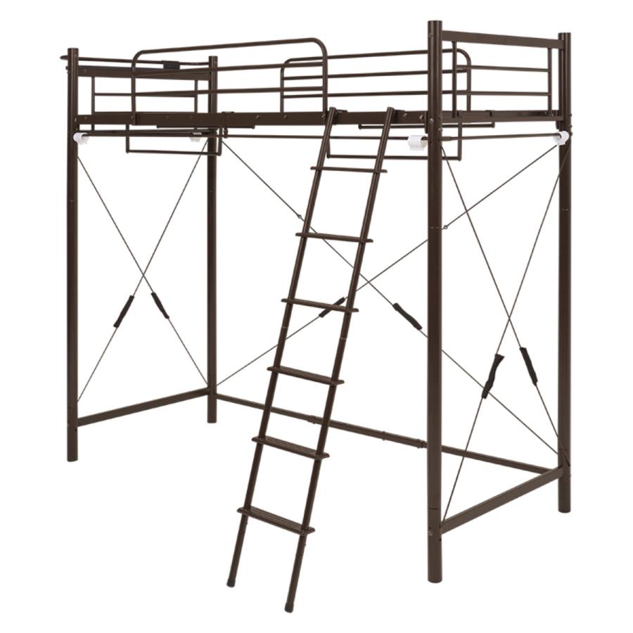 ハイタイプ　ロフトベット（フレームのみ）、シングル　 2口コンセント付き ロフトベッド シングル ハイタイプ ベッドフレーム 木製 棚付き 2口