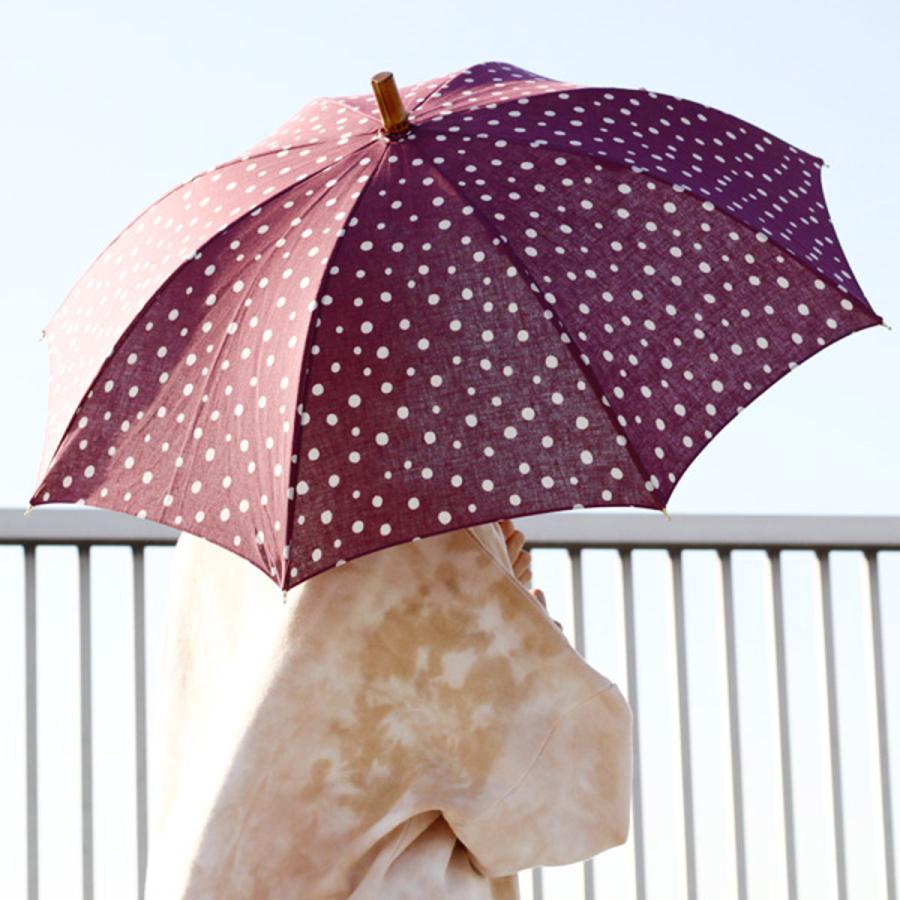 綿日傘 SUR MER 麻シーチング水玉 長傘 パープル （ sur mer シュルメール 日傘 傘 かさ レディース 綿 麻 水玉 UVカット おしゃれ 日本製 アンブレラ 紫外線カット 紫外線防止 コットン リネン 紫 天然木 手動開閉 ） SUR MER（シュールメール） 綿日傘 麻シーチング水玉 長傘 パープル