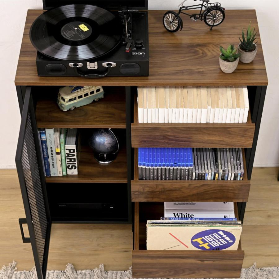 JK-PLAN キャビネット ヴィンテージ調 メッシュ扉 引出し付