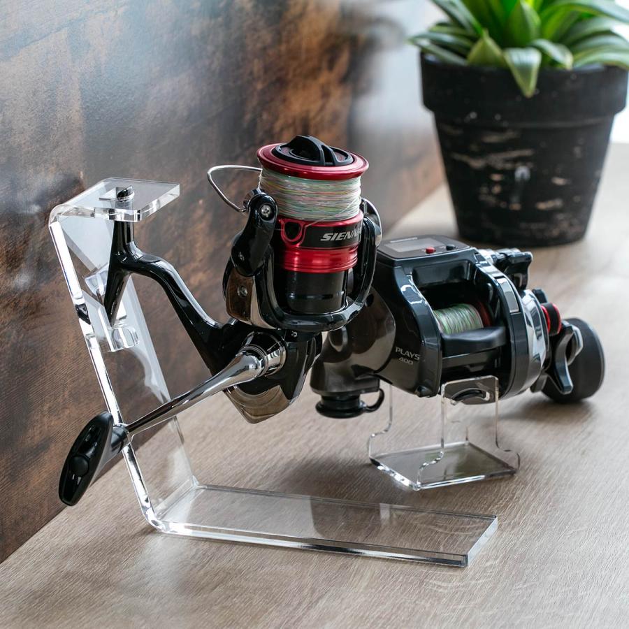 スピニングリール 2個セット 黒/銀 Trytec 特典付き スピニングリールスタンド 2個入り amenist アクリル