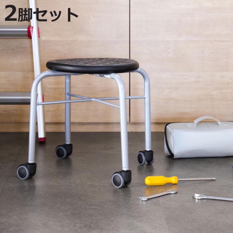 ルネセイコウ スツール 2脚セット 丸 キャスター 耐荷重100kg 座