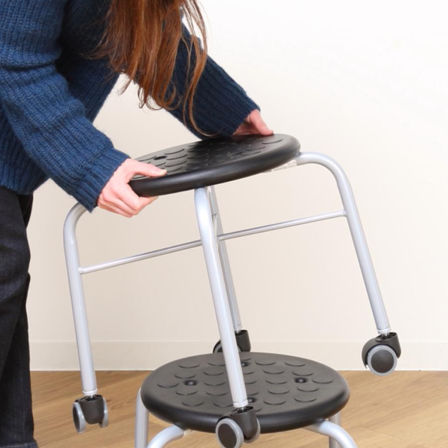 ルネセイコウ スツール 2脚セット 丸 キャスター 耐荷重100kg 座面高