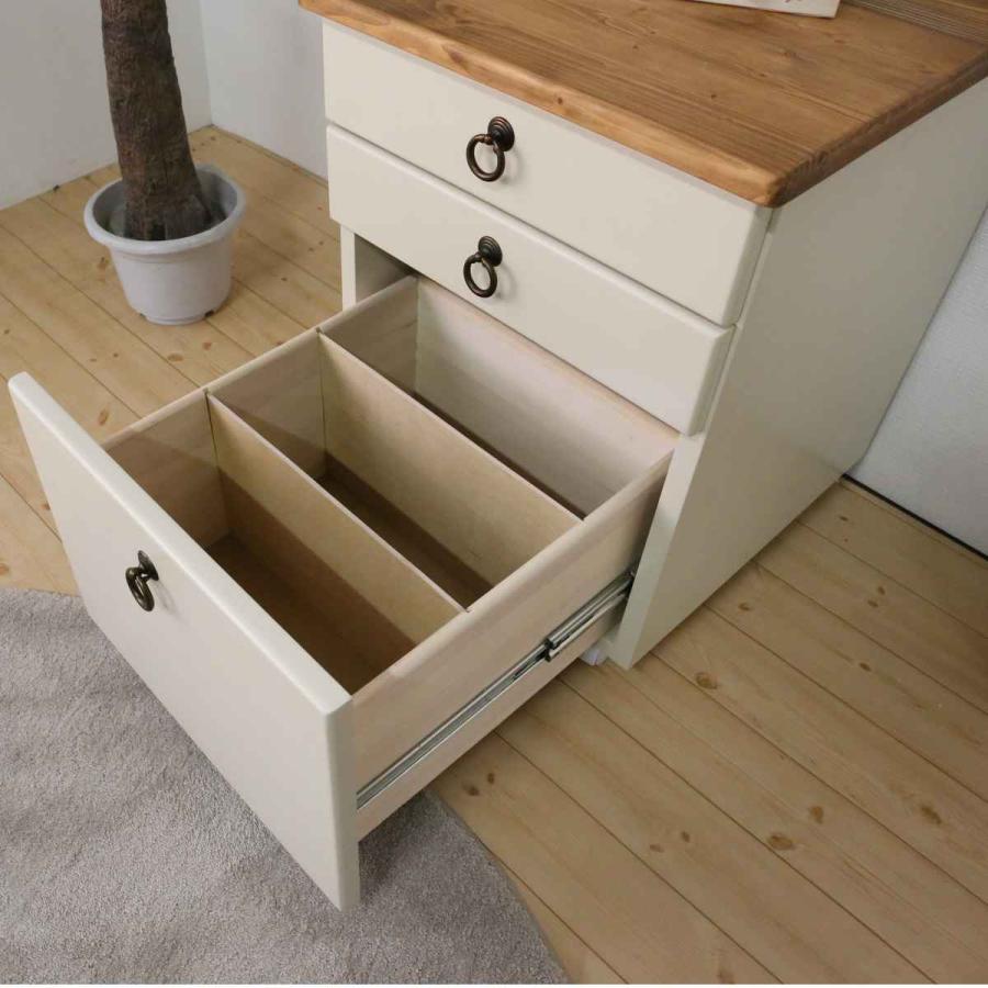 ４点セット（デスク＋シェルフ＋チェスト＋ワゴン）カントリー調 デスクワゴン 高さ57cm 天然木 カントリー調 （ ワゴン サイドチェスト