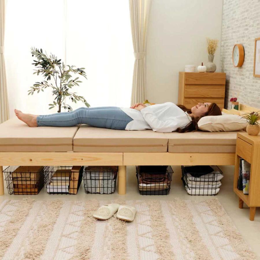 収納付きシングルベッド 3つ折りマットレス付き ベッド シングル 収納付き コンセント ブラウン 7258175 │アイリス