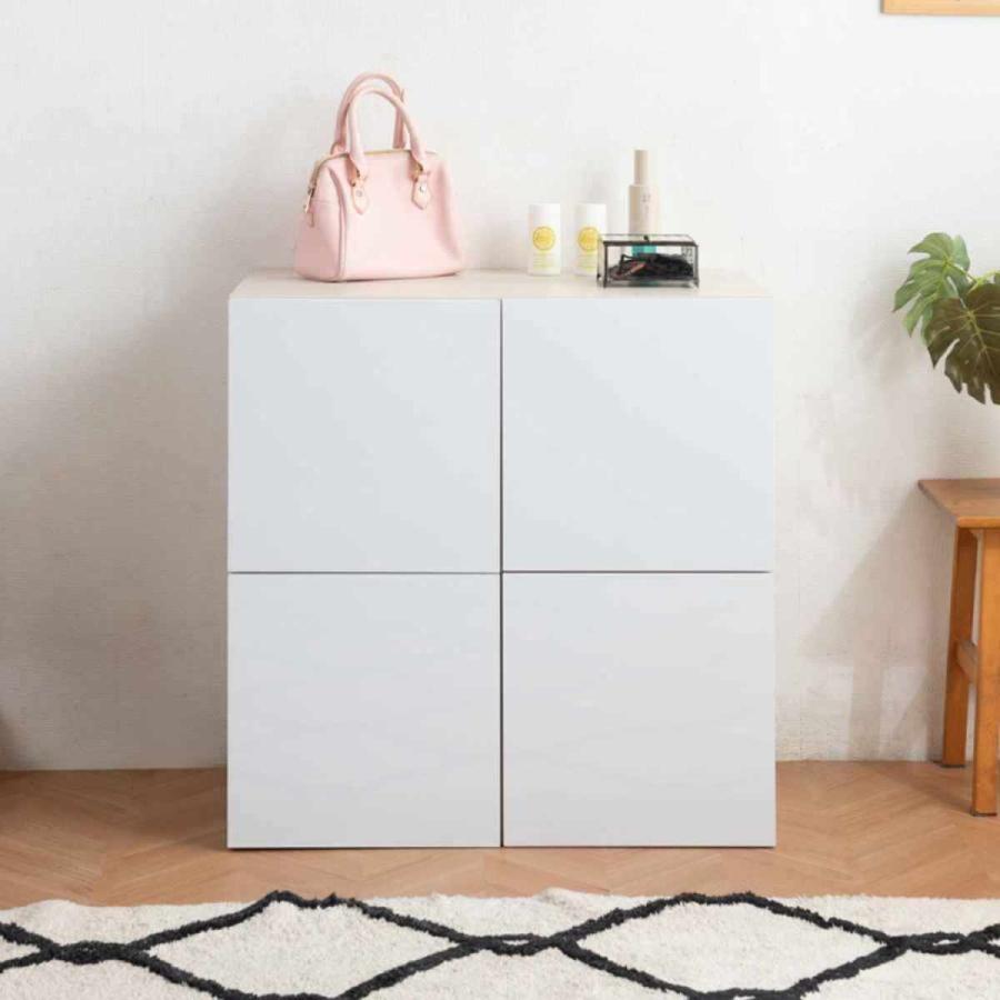 スクエアキャビネット 4枚扉タイプ ハイグロス前板 幅70cm