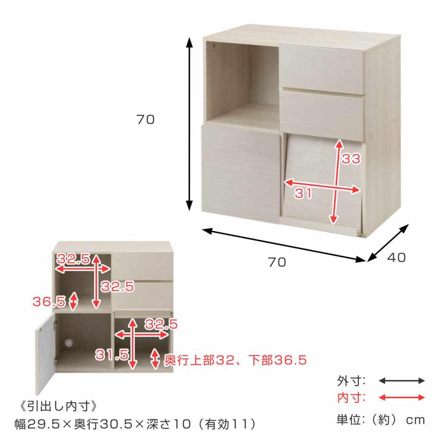スクエアキャビネット 4パターン収納タイプ ハイグロス前板 幅70cm