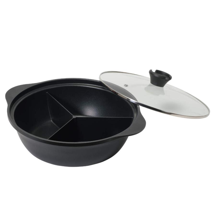 パール金属 仕切り鍋 28cm IH対応 ふっ素加工 ガラス蓋付き 韓味家