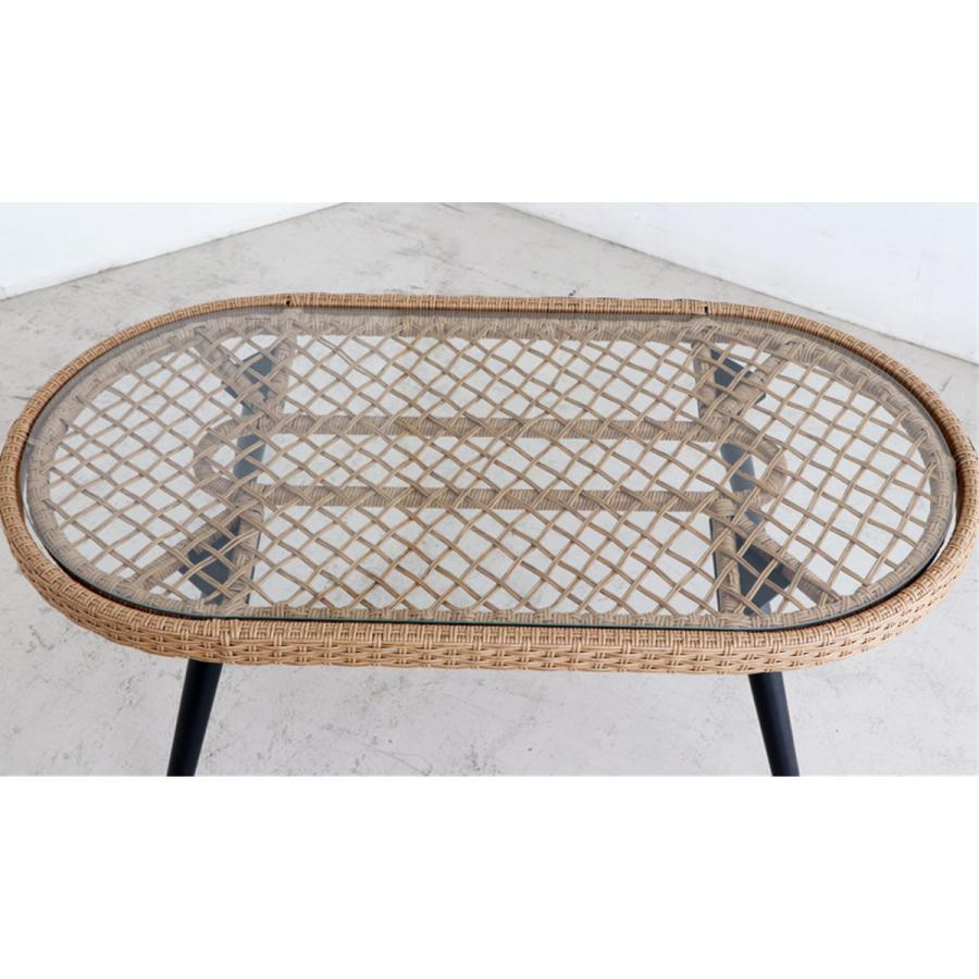 東馬（Tohma） リゾネア リビングテーブル 幅105cm ラタン調 ガラス天