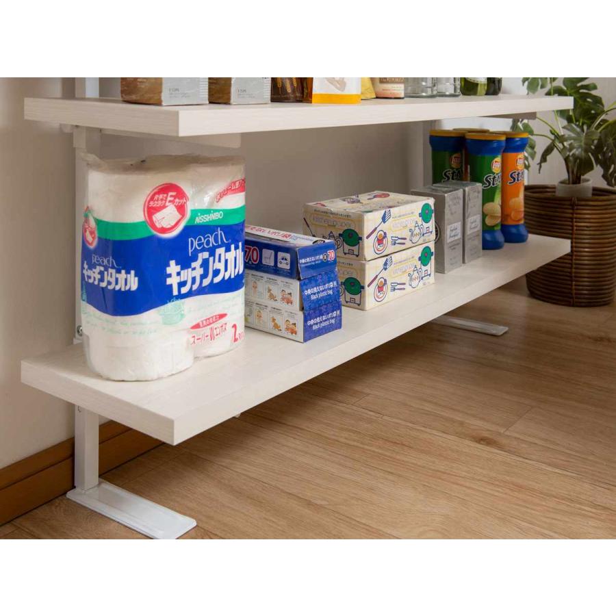 突っ張り カウンター下ラック 幅119.5cm 棚板3枚付 無段階調整 日本製