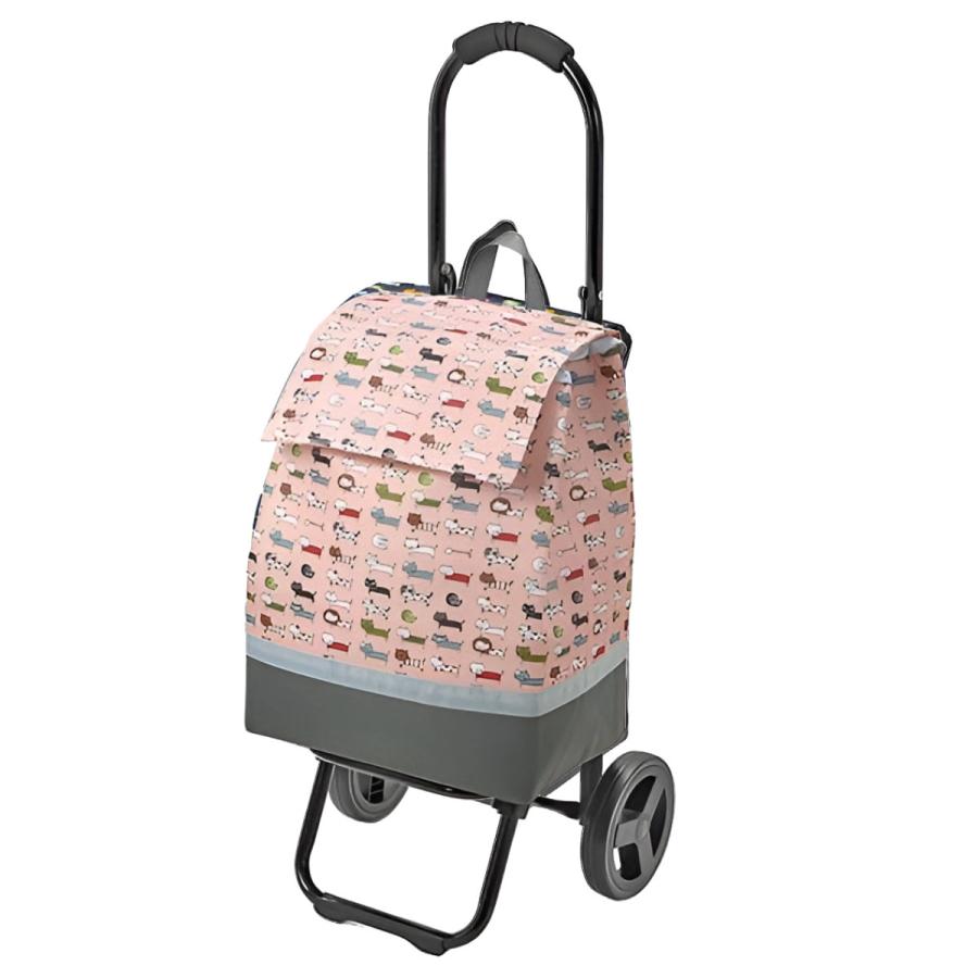 かわいいネコ柄のショッピングカート ウノフク ショッピングカート ネコ柄 折りたたみ 軽い 買い物中