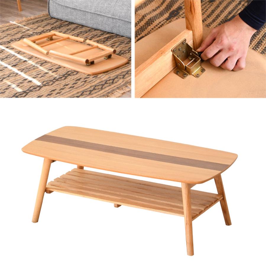 ローテーブル 折りたたみ 幅105cm 収納棚付 トラス （ センター