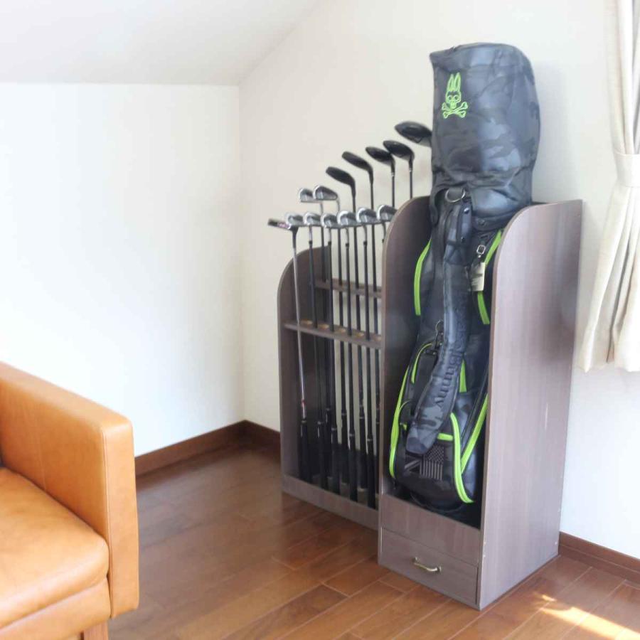 OSMAC ゴルフバッグスタンド 木製 引出し付 約幅35cm （ ゴルフバッグ