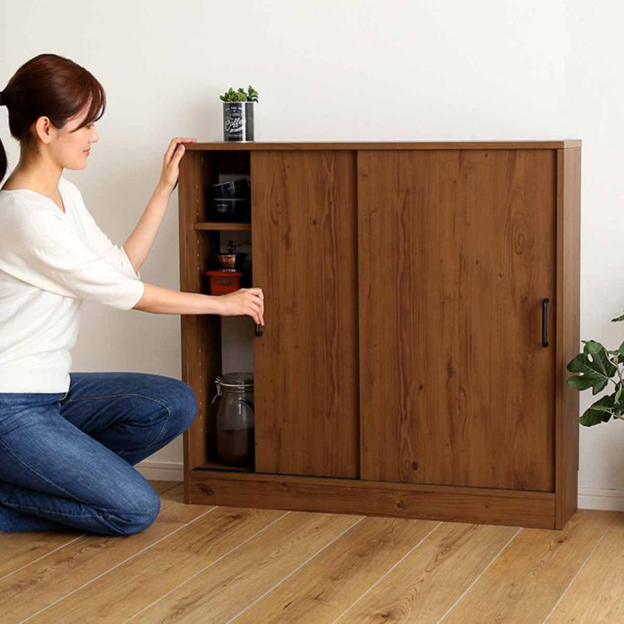 カウンター下収納薄型キャビネットブラウン ホームテイスト（HOME taste） カウンター下収納 幅90.2cm 薄型 引き戸