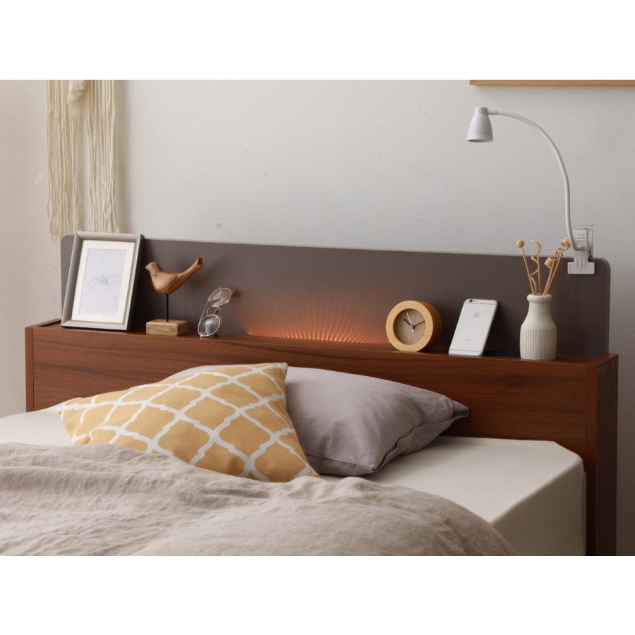 デザインベッド シングル 宮棚 照明 引出し2杯 2口コンセント付