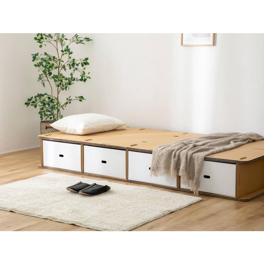 ダンボールベッド シングル 引出し4杯付 工具不要 簡単組立 （ ベッド