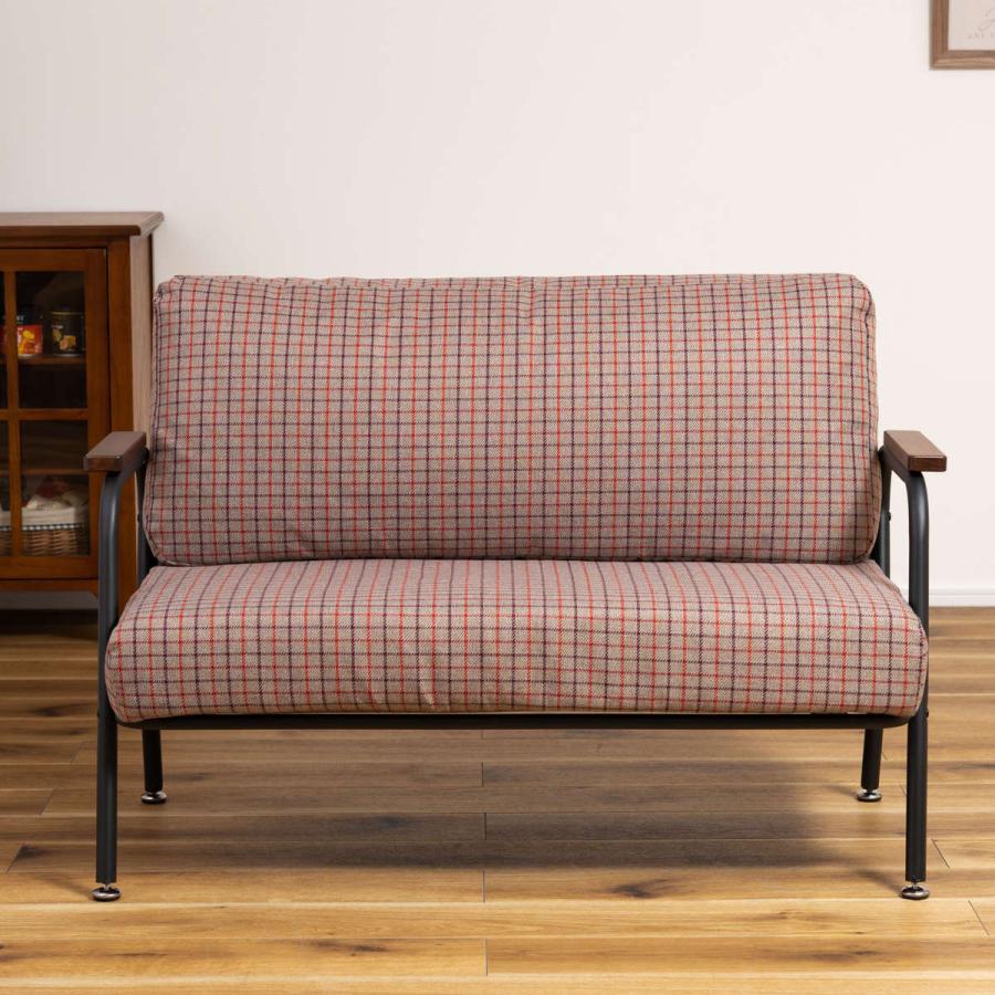 東谷 ソファ 2人掛け 幅110cm チェック柄 （ コンパクト スチール