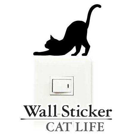 ウォールステッカー　壁紙シール　猫　伸び　CAT LIFE （ インテリアシール ウォールシール Wall story コンセント ）｜colorfulbox