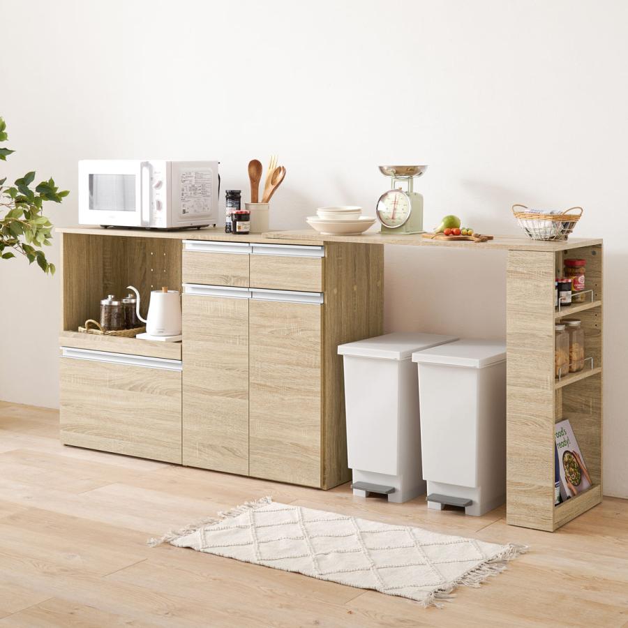 【美品】日本製 キッチンカウンター/収納キャビネット HAGiHARA（萩原） 伸縮式 キッチンカウンター 幅133-207cm 収納庫