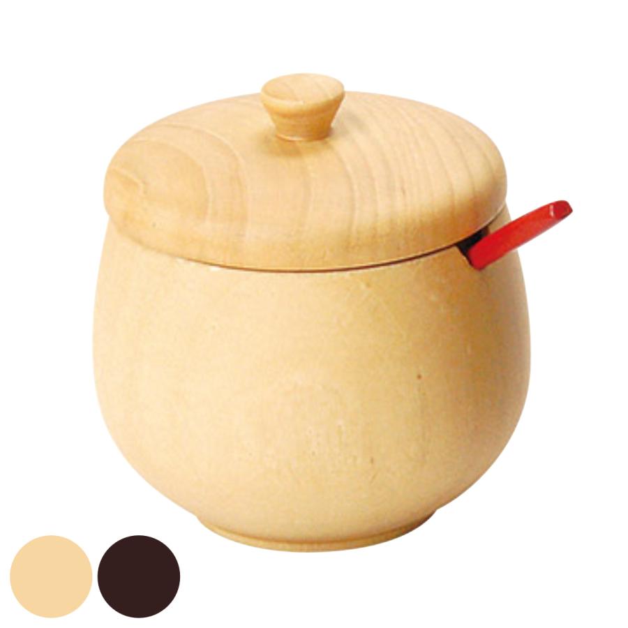 薬味入れ 木製 蓋付き スプーン付き 蓋付丸型薬味入 （ 調味料入れ