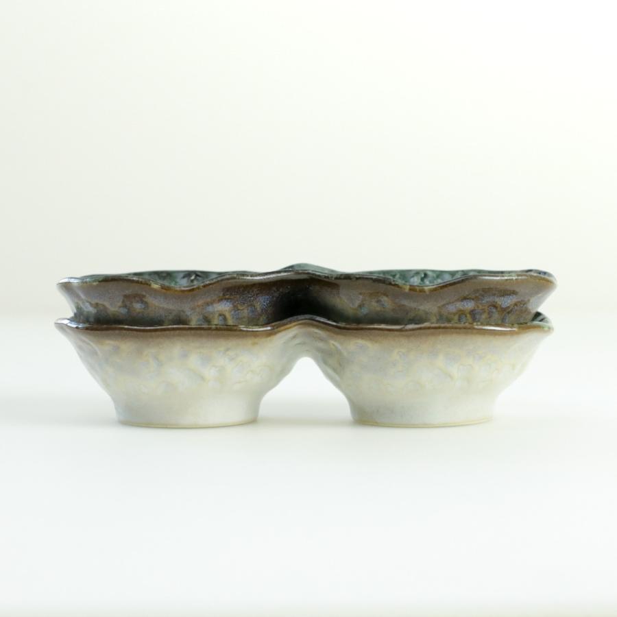 小鉢 2つ仕切り 19cm ボウル KANADE 陶器 （ 電子レンジ対応 鉢 2連 和