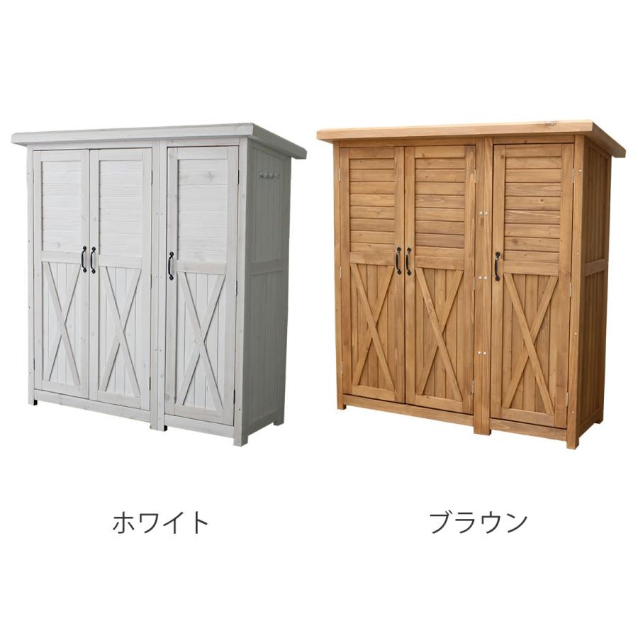 物置 木製 大型収納庫 三つ扉 （ 屋外 屋外物置 約 幅 155 cm 木製物置  