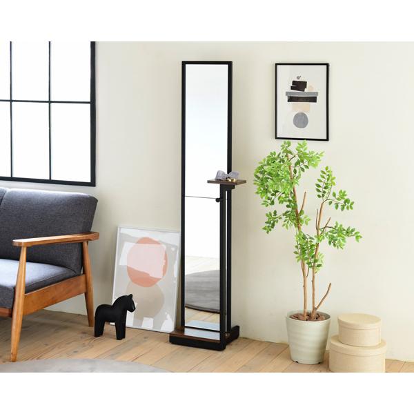 スタンドミラー 高さ160cm ELVIS ミラー 全身鏡 小物置き フック付 鏡