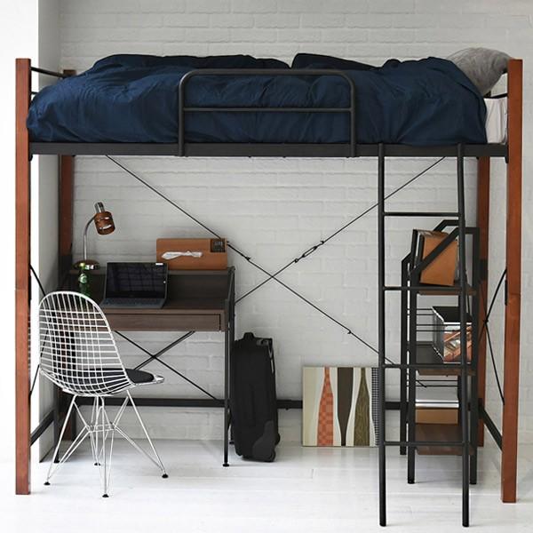 ブラック スチール ロフトベッド シングル NITORI ロフトベッド アルルN 黒 高さ176cm シングルサイズ スチール