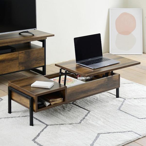 L-DUE ローテーブル ダークブラウン リフティングテーブル LIVING