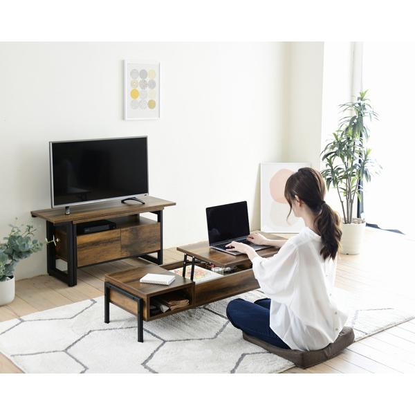 ▼在庫入替につき特別価格▼【コンテナ保管】 リフトアップテーブル 昇降式テーブル リフティングテーブル 幅94.5cm 高さ40cm センターテーブル 木目調