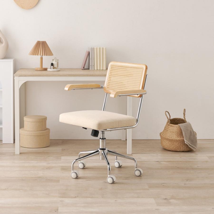 HAGiHARA デスクチェア ラタン調 肘付 キャスター付 昇降式