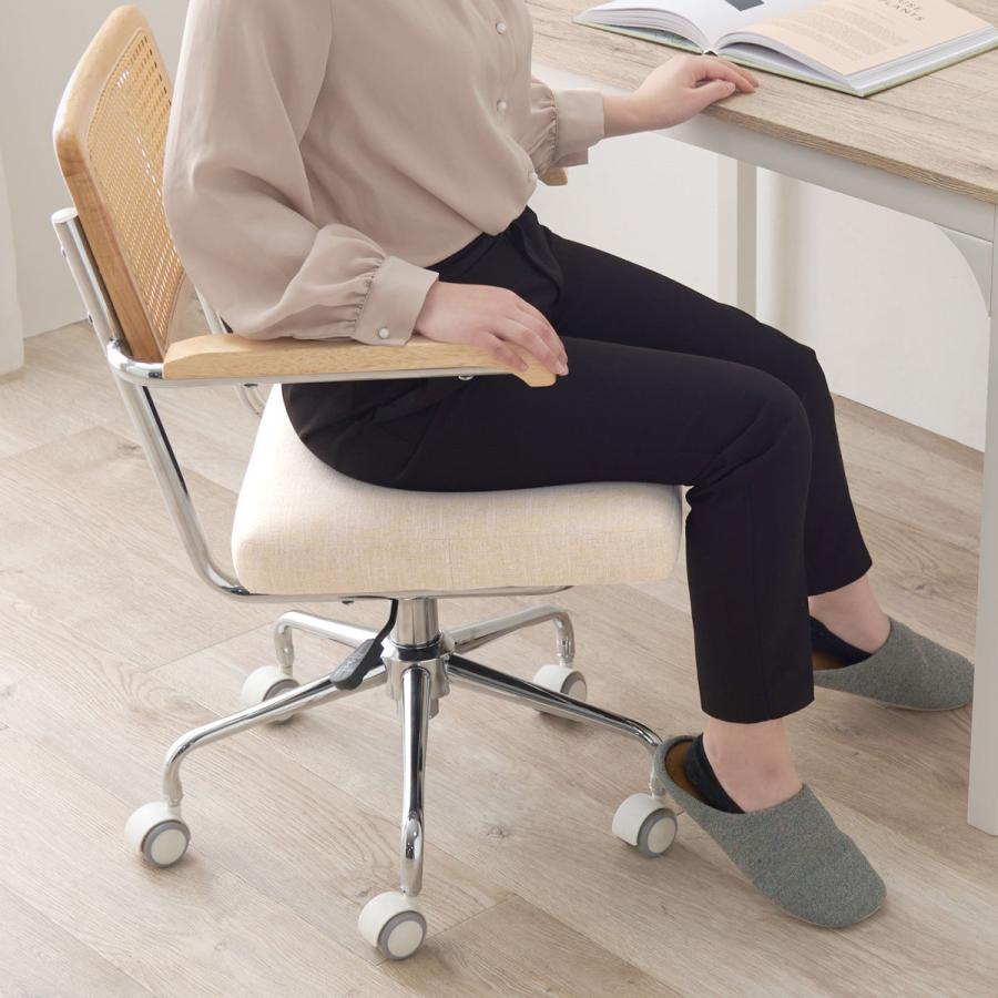 HAGiHARA デスクチェア ラタン調 肘付 キャスター付 昇降式