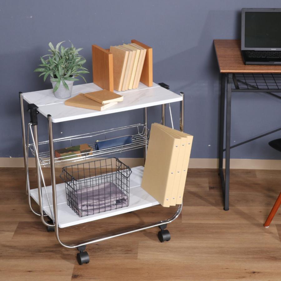 不二貿易 キッチンワゴン 大理石柄フォールディングワゴン