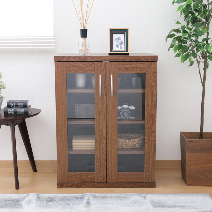 不二貿易（Fuji Boeki） キャビネット 幅60cm ガラス扉 可動棚 ラルゴ