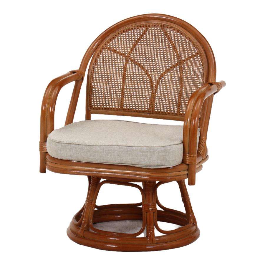 不二貿易（Fuji Boeki） ラタン 回転チェア 座面高33cm クッション付