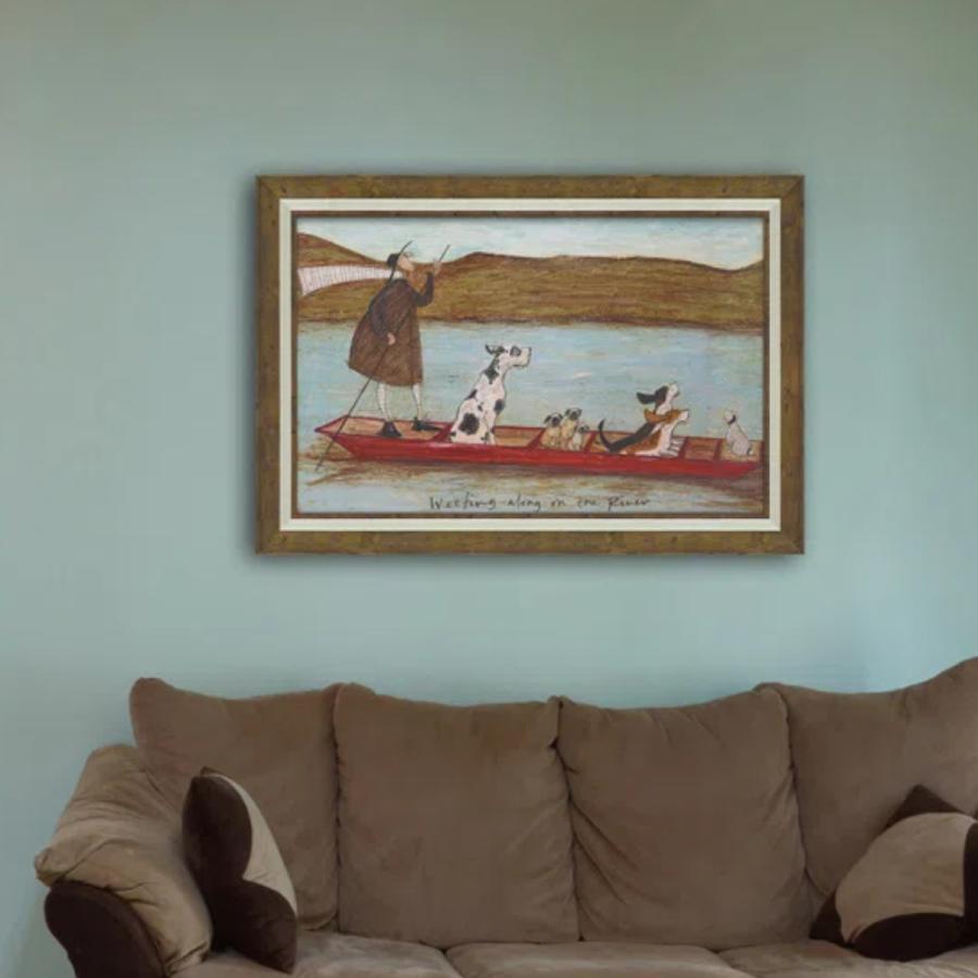 サムトフト 『わんわんリバークルーズ』 74.5×51.5cm （ 絵画 絵 アート インテリア 額 額入り 壁掛け 犬 動物 ） 【徳力】